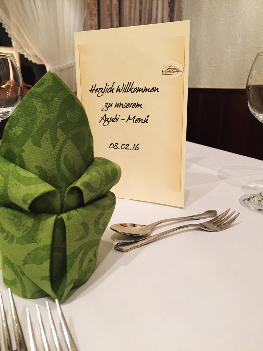 Die Menükarte des Azubiessens.