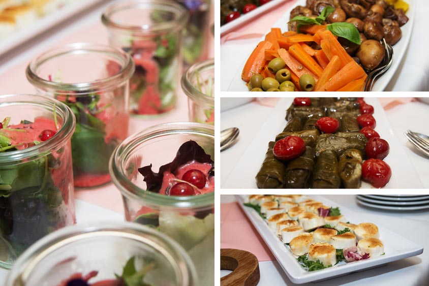 Die Vorspeisen unseres vegan-vegetarischen Hochzeitsbüfetts.