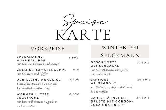 Abendkarte des Bümmersteder Kruges