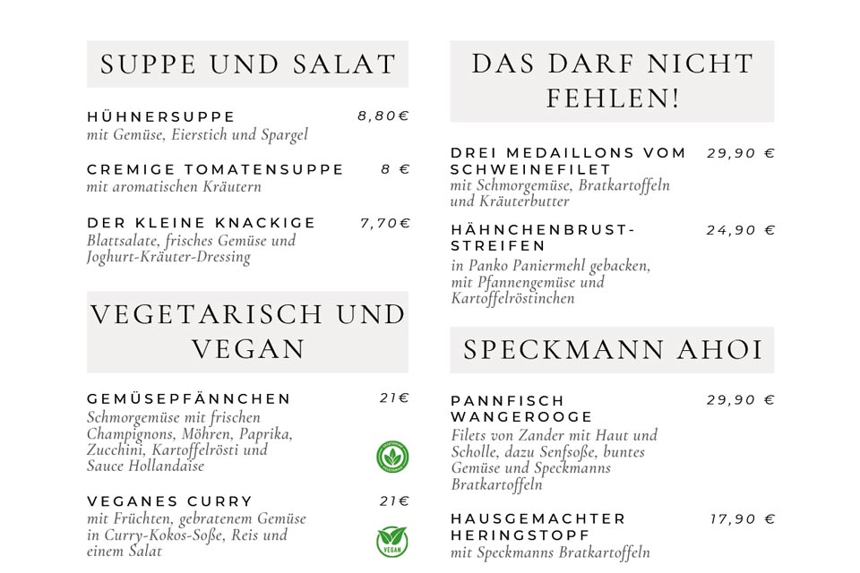 Abendkarte des Bümmersteder Kruges